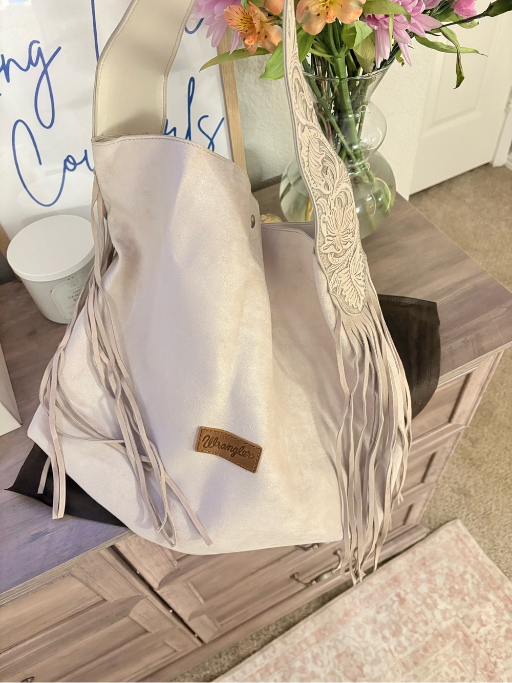 Wrangler Light Cream Fringe Shoulder Tote